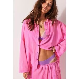 Free People Intimately Heat Of The Night Lounge Shirt Oversized Pink Size M
